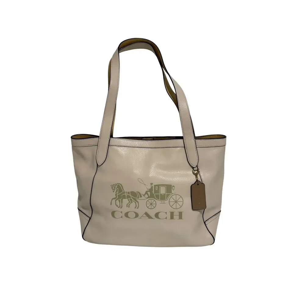 Coach Cream Leather Tote with Signature Horse & Carriage Logo